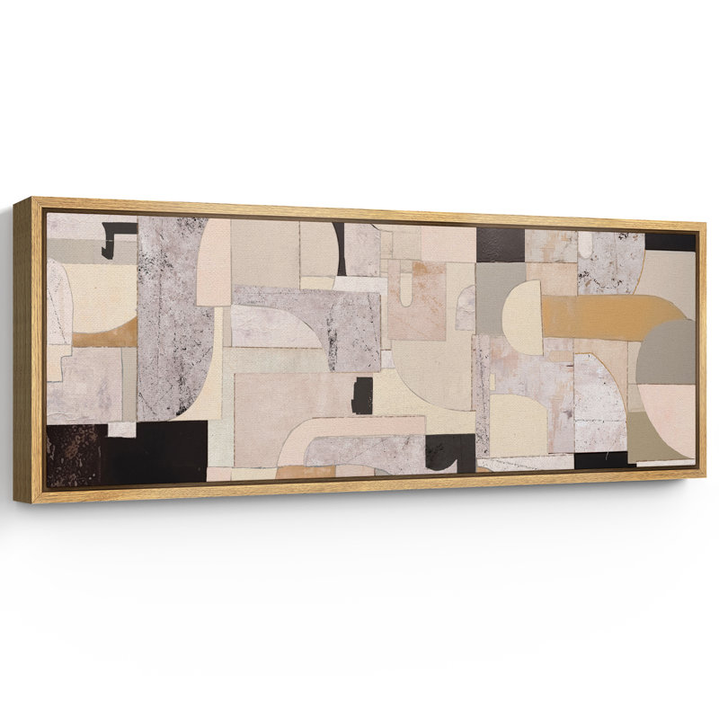 Collage architectural abstrait de style Mid-Century, H 20 po x l 60 po, Naturel