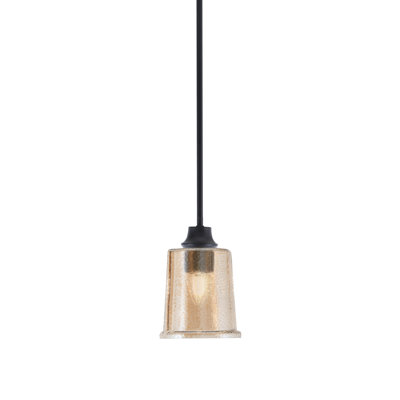 Pearse Hung Pendant Shown In Matte Black Finish With 5.25" Amber Bubble Glass