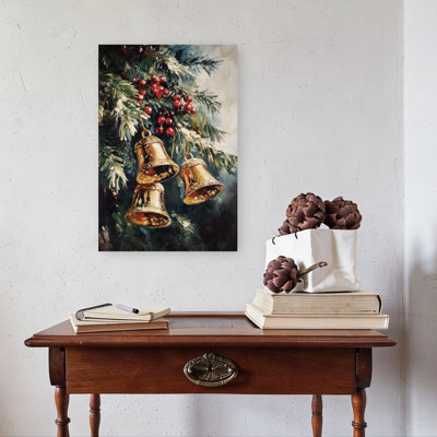 «Christmas Bells and Berries Classic Elegant Traditional Traditional Pine Nature Winter», reproduction d'art murale
