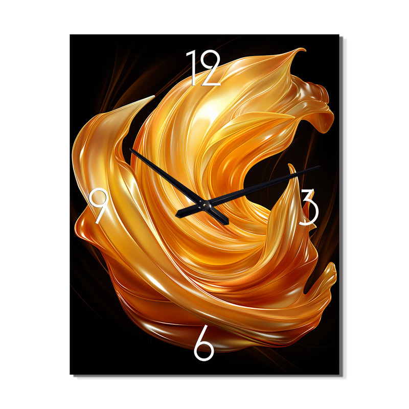 Horloge murale très douce en tissu lisse or lisse - Abstrait liquide à encre liquide, H 32 po x l 16 po x P 1 po