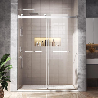 44–48" W x 76" H Modern Frameless Double Sliding Shower Door Tempered Glass and Stainless Steel Hardware, Chrome