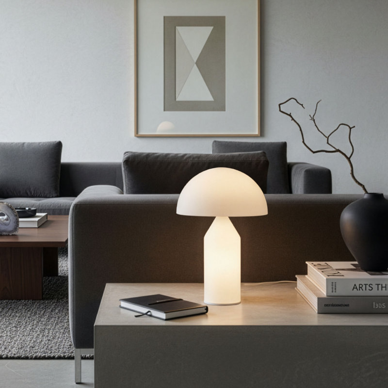 Venus 14 In. Dimmable LED Modern Dome Shade Table Lamp in White Glass Finish