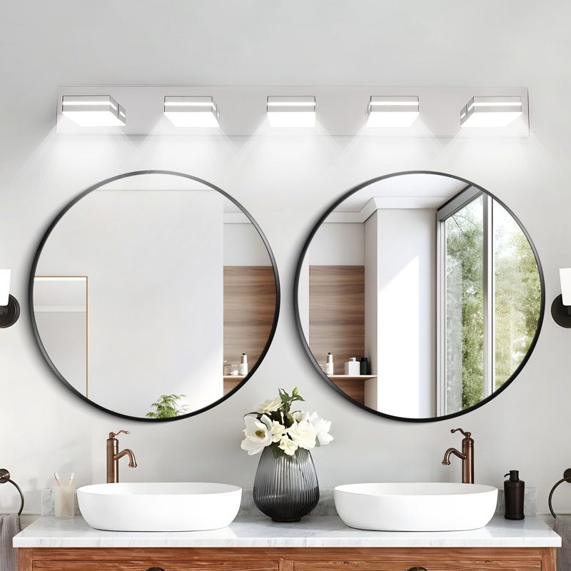 Chrome 5-Light Dimmable LED Vanity Light with 360° Rotatable Lamp Heads for Bathroom, Vanity, Mirror, and Living Room, Chrome