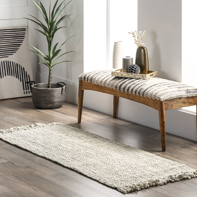 Karmine Jute Runner Rug for Dining Room Living Room Entryway Hallway Kitchen, Off White, Runner 2'6" x 10'