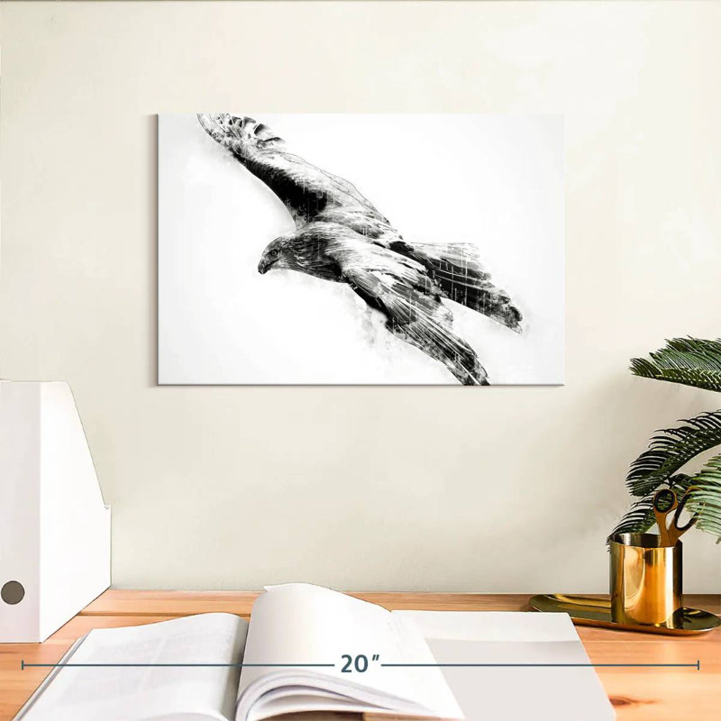Hawk Black And White, 8" H x 12" W