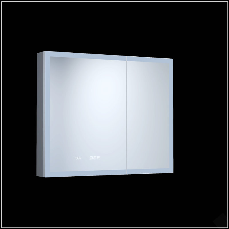 Armoire à pharmacie rectangulaire en aluminium encastrée / à fixation en surface avec miroir à DEL, horloge et fonction antibuée