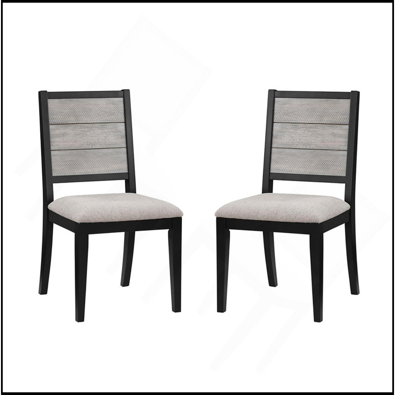 Set Of 2 Dining Chairs With Upholstered Seat, Grey And Black