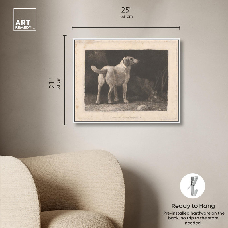 «Dog in Past Vintage» par Art Remedy, H 21 po x l 25 po, Cadre flottant blanc