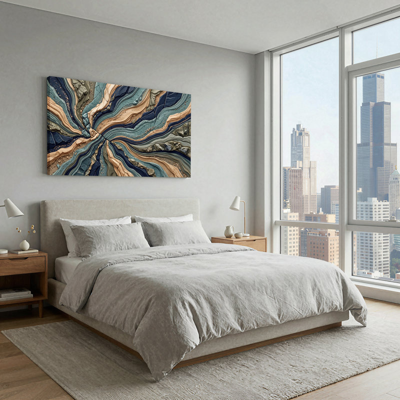 Art mural sur toile tourbillonnant bleu et brun clair, L 46 po x H 24 po