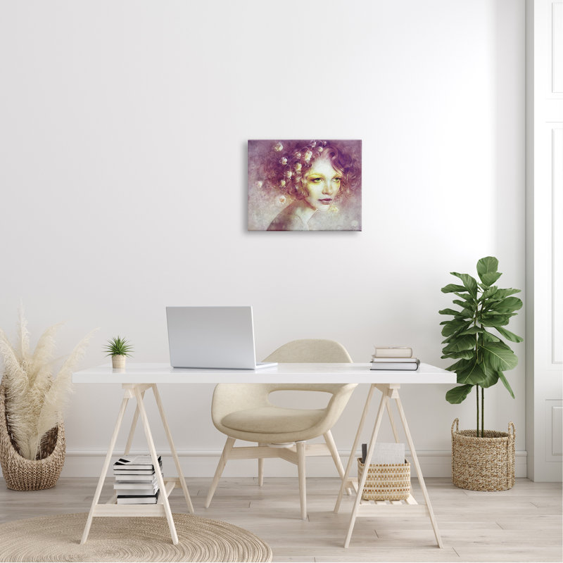 Lys de vallée, fleur, cheveux, femme, accent jaune par Anna Dittman - Peinture, L 20 po x H 20 po, Plaque murale