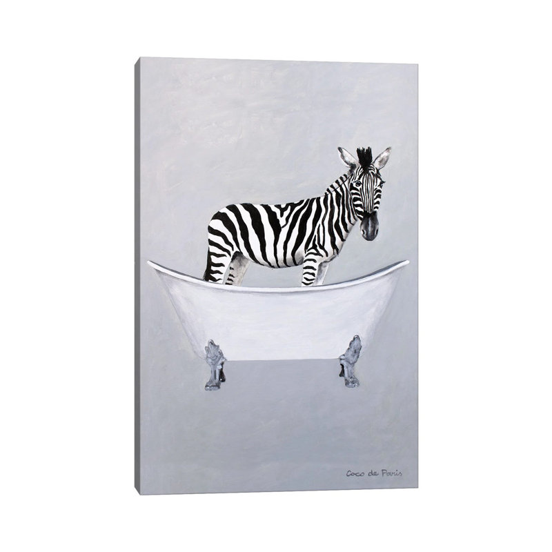 Zebra in Bathtub by Coco de Paris - 1 Piece Wrapped Canvas Painting, 20.32 cm H x 30.48 cm W