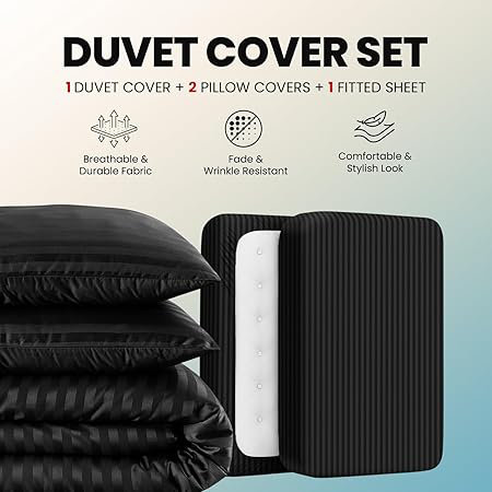 Microfiber Duvet Cover Set with Pillowcases Included, Single Duvet Cover Set + 3 Additional Pieces, Black