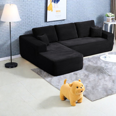 Canapé modulaire en tissu noir avec méridienne confortable, design moderne pour le salon