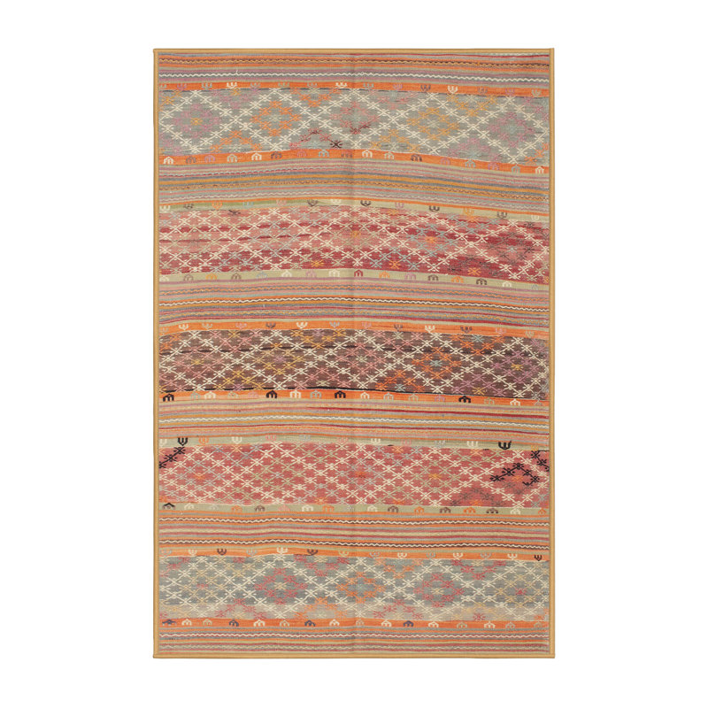 Tapis orange/vert/brun contemporain, Rectangle 5 pi x 7 pi