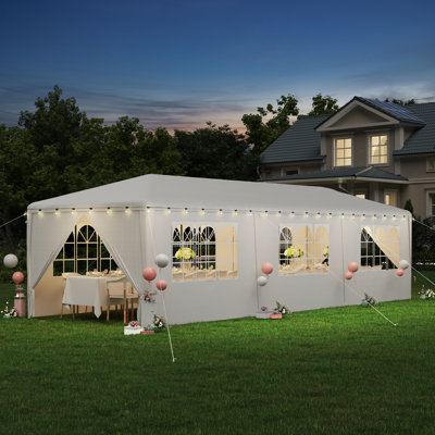 10' X 30' Party Tent, Heavy Duty Waterproof Canopy With 6 Removable Sidewalls And 2 Zippered Doors, White