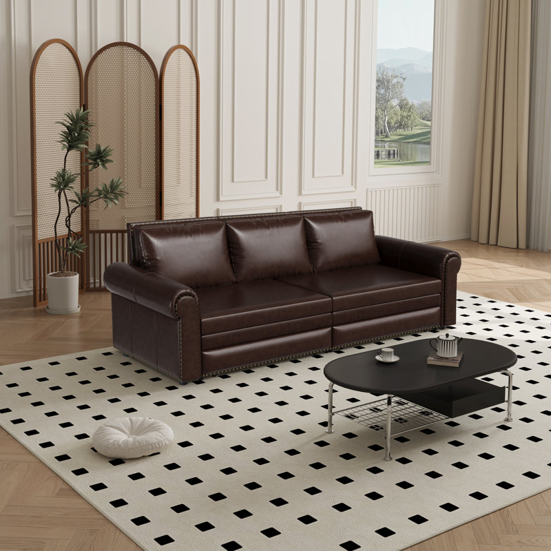 3-In-1 Faux Leather Convertible Sleeper Sofa, Brown