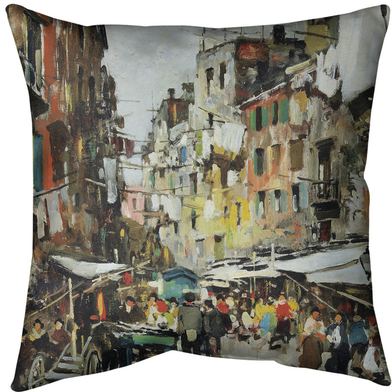 Market in Naples Throw Pillow, 14" x 14", Tan, Faux Linen