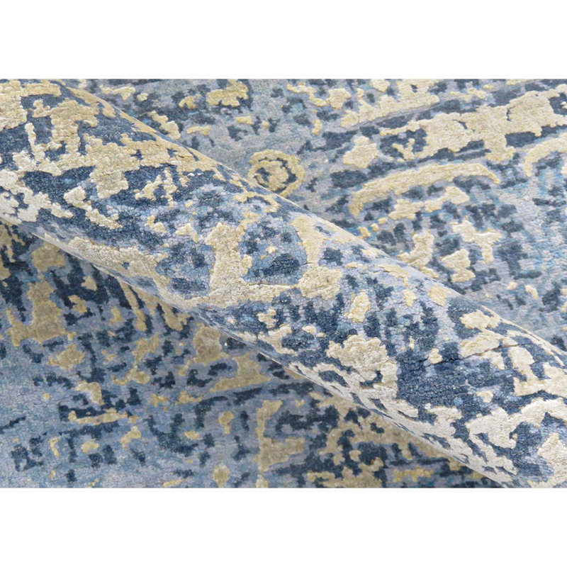 Hand Knotted Damask Area Rug, Rectangle 9' x 12'
