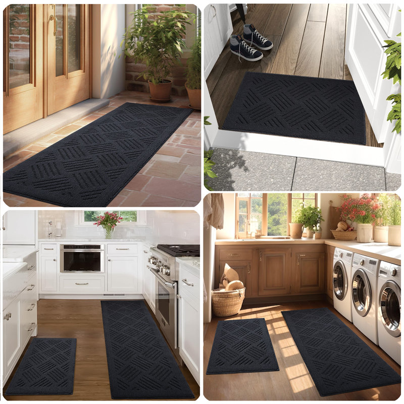 Tapis de cuisine 2 pièces antidérapant et antidérapant, Tapis de couloir 20 po x 31 po + Tapis de couloir , Gris foncé