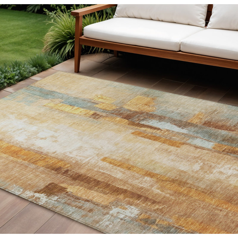 Tapis extérieur lavable abstrait cuivré et ivoire 10 pi x 14 pi