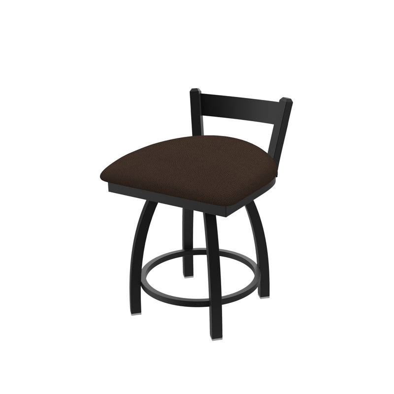 Tabouret de coiffeuse à dossier bas 18 po Catalina, Noir froissé, Vinyle et café