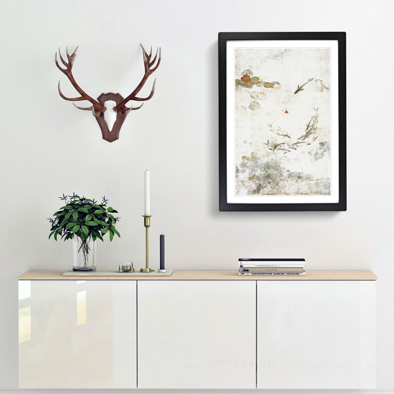 Swimming Fish in a Pond by Yun Shouping - Framed Print, 48cm H x 36cm W x 2cm D, Black Framed