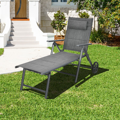 Chaise longue d'extérieur inclinable avec coussin de cou et roues Patiojoy