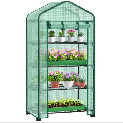 Greenhouse For Indoor Outdoor, Small Plastic Plant Green House With Locking Wheels Portable Greenhouses With Durable Cover For Seedling, Ideal Gardening Gifts For Women Men, (Green)