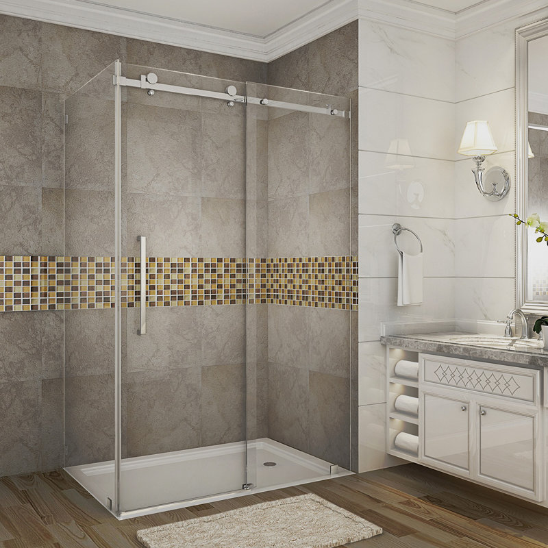 Moselle 48" W x 33" D x 75" H Frameless Rectangle Shower Enclosure, Chrome