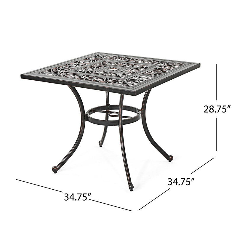 Vanderpool Square Metal Outdoor Dining Table With Umbrella Hole , 34.8'' in. W 34.8'' in. D