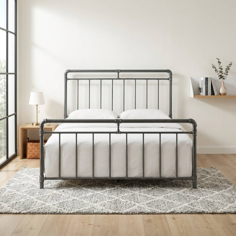 Brookhn Low Profile Open-Frame Metal Standard Bed with Headboard & Footboard, Queen