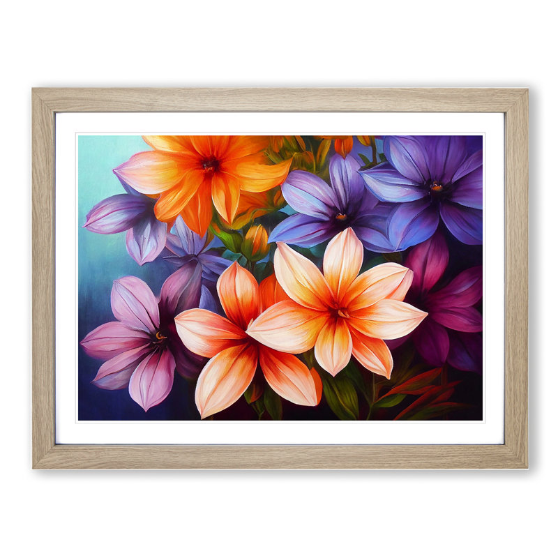 Lovable Flowers - Single Picture Frame Print, 25cm H x 34cm W x 2cm D, Oak