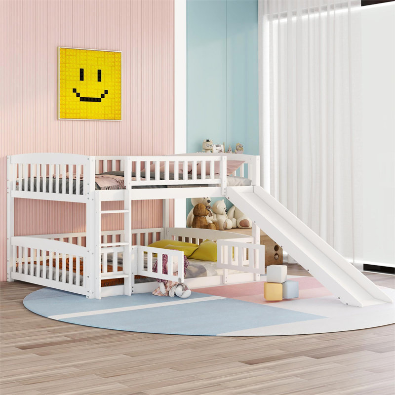 Lit superposé avec glissade, idéal pour les tout-petits et les adolescents, avec clôture, échelle et conception convertible pour un plaisir sans fin