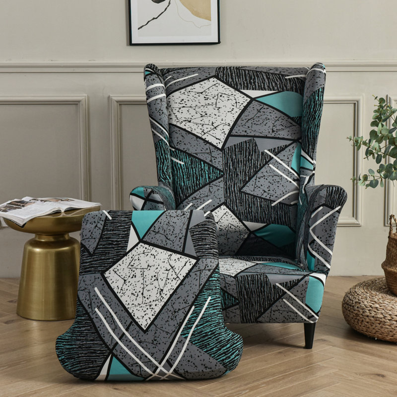 Housse extensible pour tabouret tigre, Gris / bleu 100% coton