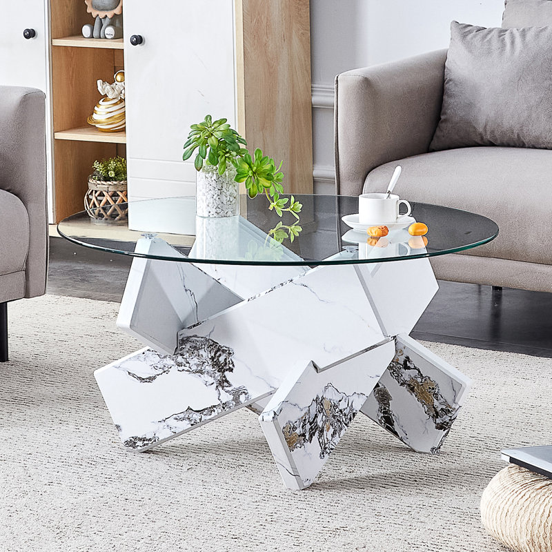 Table basse ronde en verre (table incluse seulement)