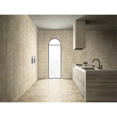Carreau de marbre 12 po x 24 po beige + or - finition texturée, style européen, style européen, luxe