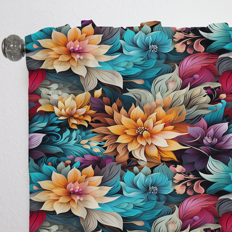 Mélange de motifs artistiques Boho - V - Rideau floral - Velours obscurcissant - 1 panneau, L 52 po x L 108 po