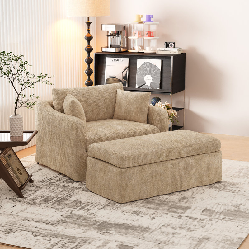 Fauteuil d'appoint rembourré avec repose-pieds en chenille, Blé