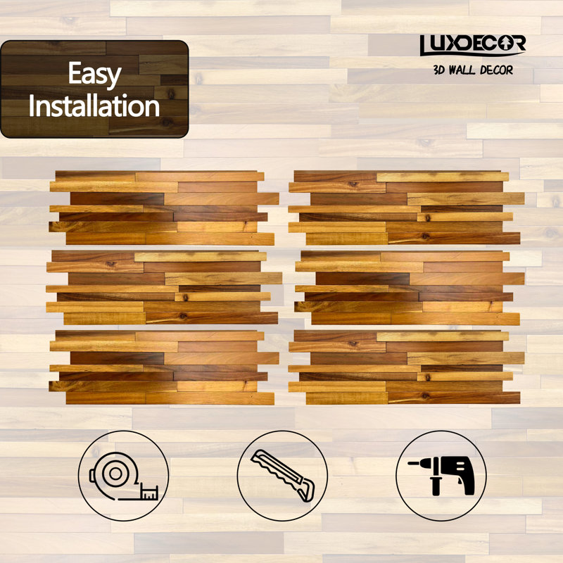 Ensemble de 8 panneaux muraux 3D en bois véritable récupéré de style rustique (10,5 pieds carrés)