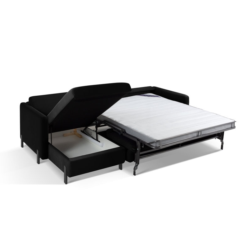 Bejna 3 Seater Velvet Sofa Bed, Left Hand Facing, 80cm H x 170cm W x 260cm D, Black