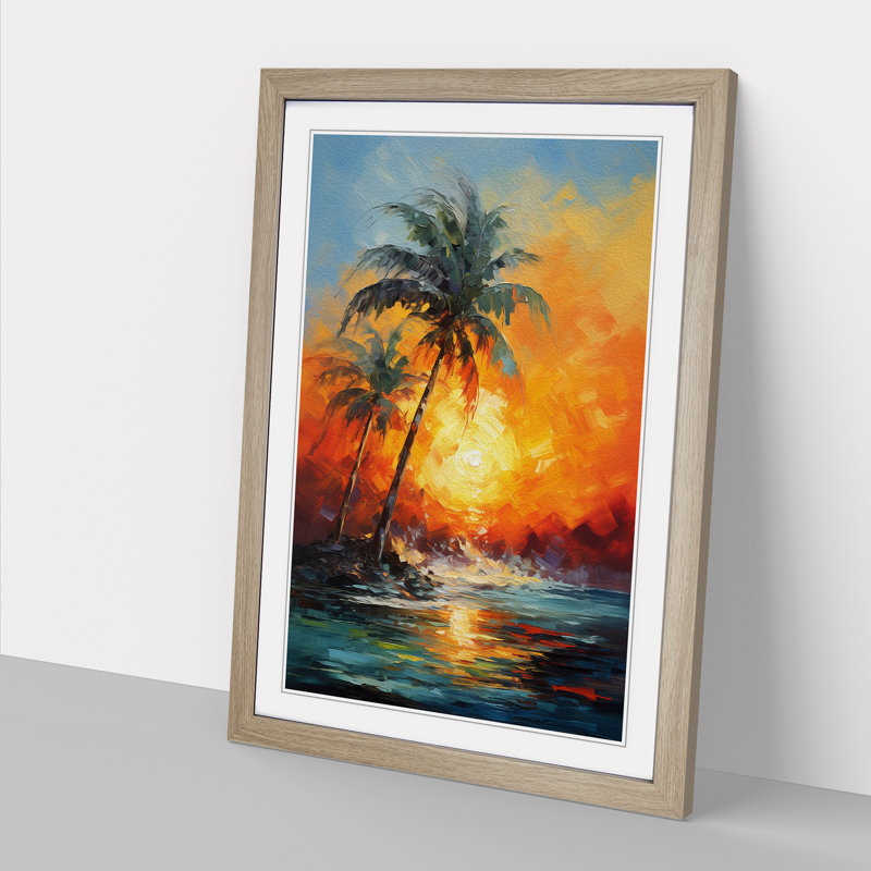 Palm Tree Expressionism No.2 - Single Picture Frame Print on Wood, Oak Framed, 34cm H x 25cm W x 2cm D
