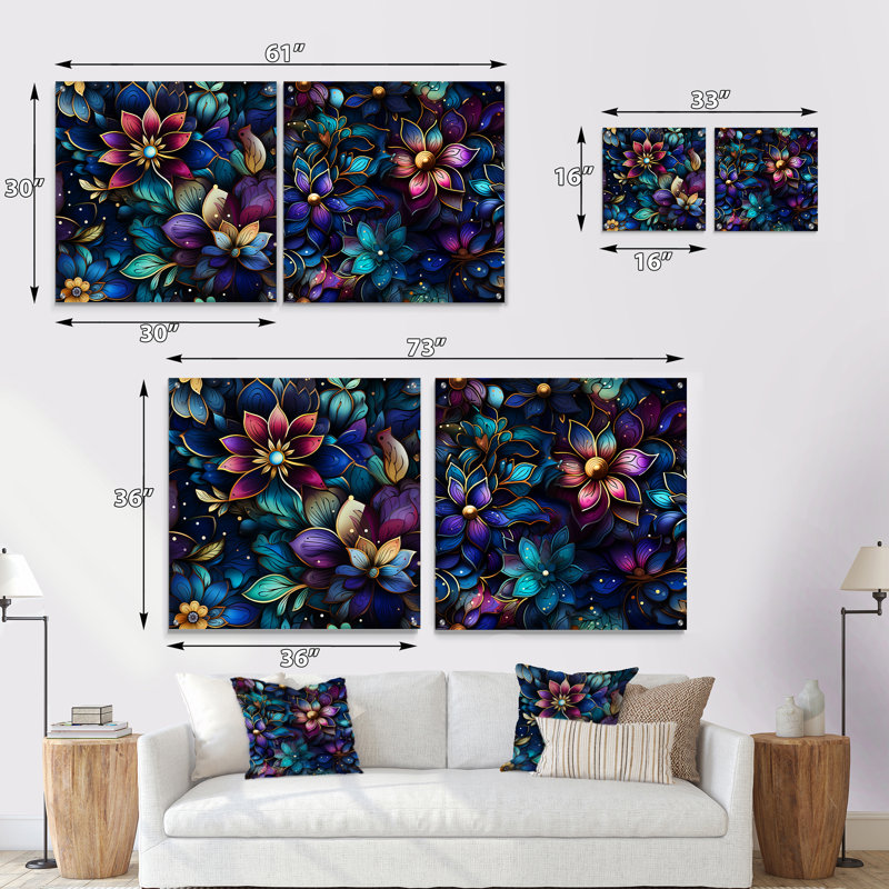 Longjumeau - Ensemble de 2 peintures murales abstraites en acrylique, H 36 po x l 73 po