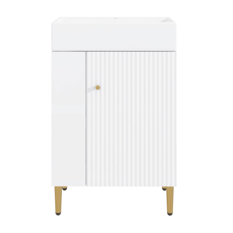 Petit meuble-lavabo avec lavabo simple en céramique, White