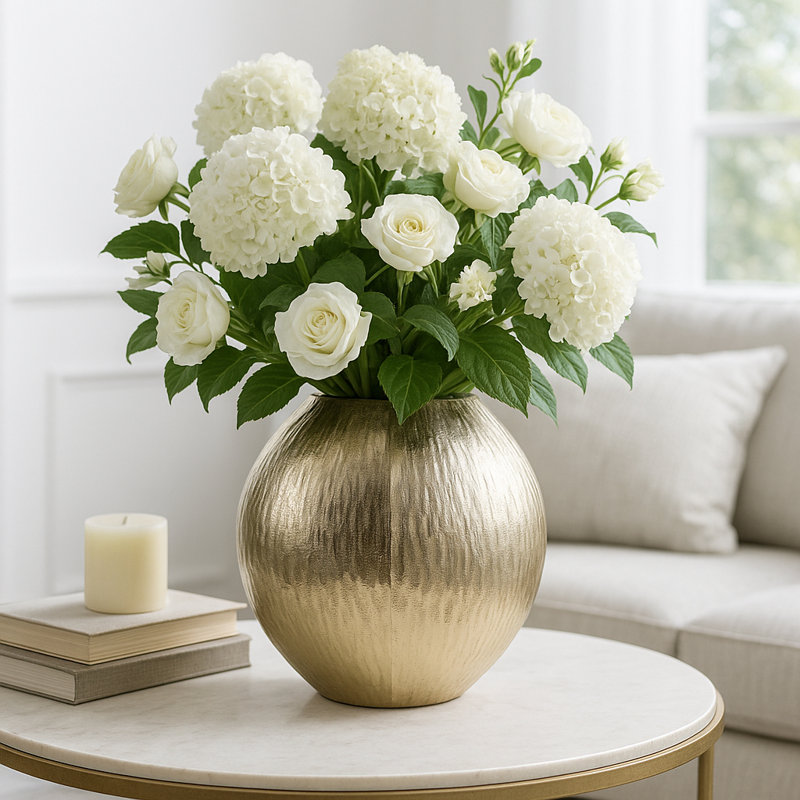 Modern Glam Metal Aluminum Vase and Sculptural Design - Tall for Home, Office, Bedroom or Living Room Decor, 10"