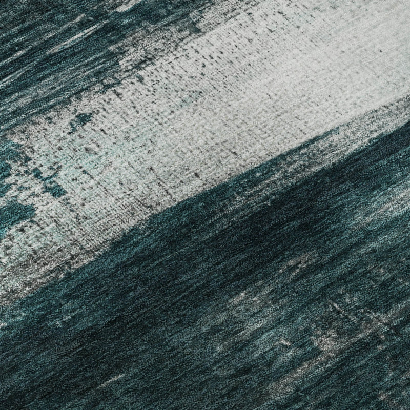 Tapis abstrait lavable à la machine de qualité supérieure Mayfield, Sarcelle, 8 pi x 8 pi