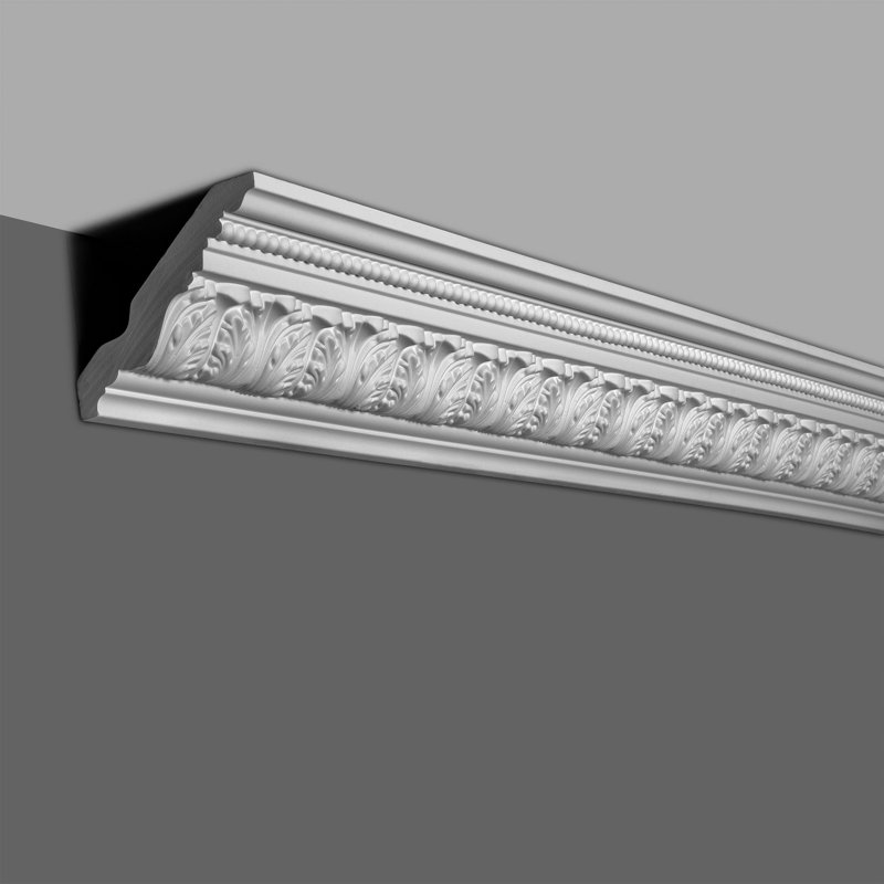 Primed Polyurethane Acanthus and Dots Crown Moulding 7-7/8-ft