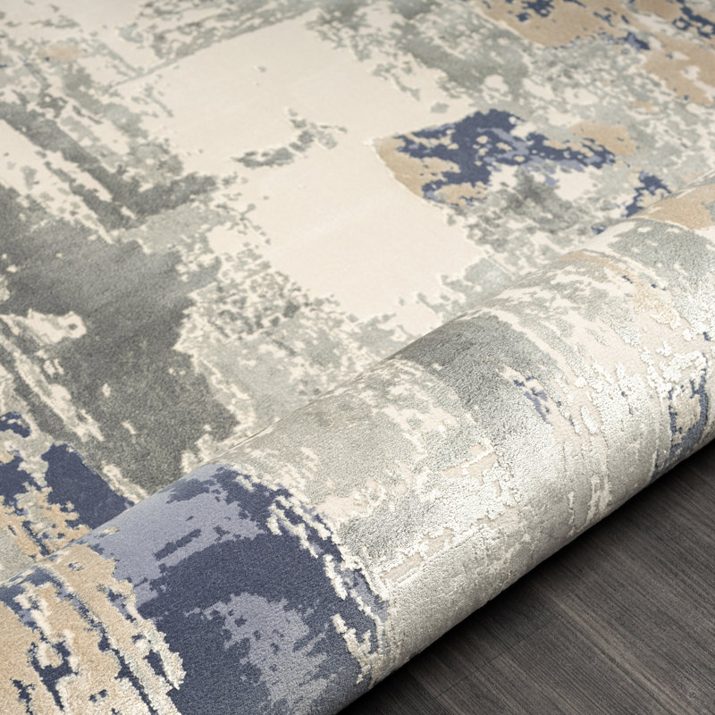 Tapis beige / gris / bleu marine Quinlan Lux, Rectangle 9 pi 11 po x 14 pi 1 po