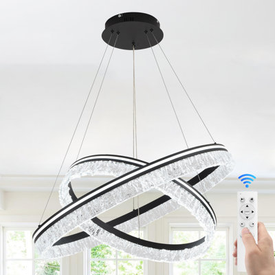 Modern Led Ring Chandelier Dimmable Black Pendant Light With Remote, Adjustable Ceiling Light Fixture For Living Room Dining Room  Foyer Kitchen Island