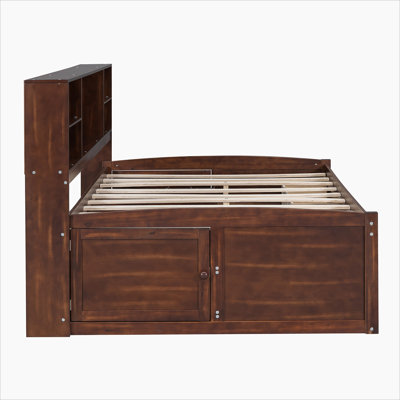 Wooden Captain Bed With Built-In Storage Shelves