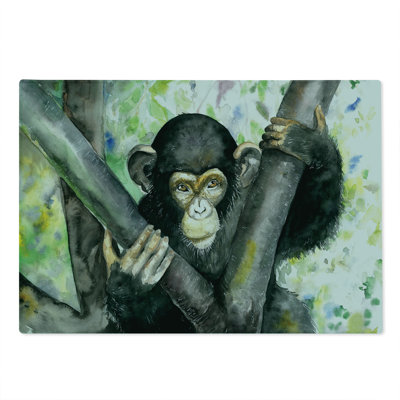 Ambesonne Gorilla Cutting Board Large Size Watercolor Chimpanzee Charcoal Grey Multicolor